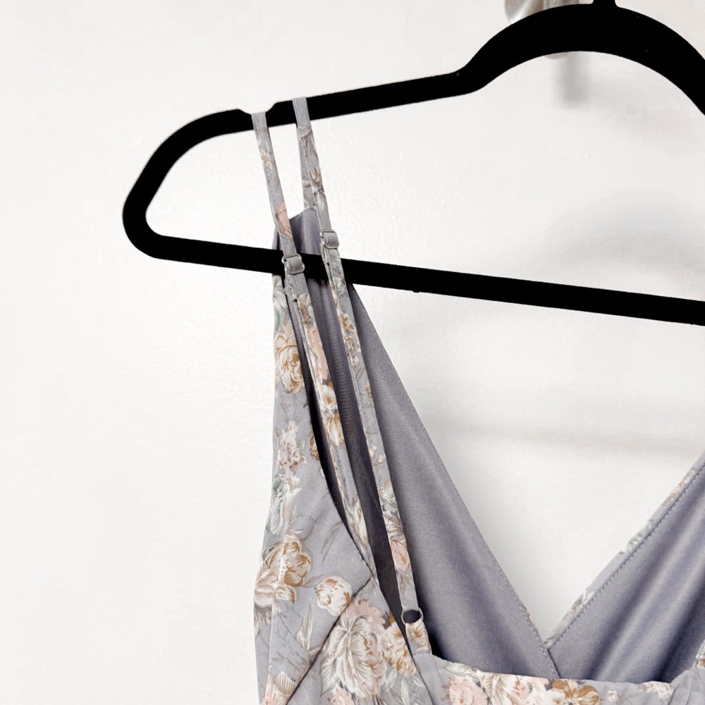 No Frills Floral Tie Back Sheer Skirt Winter Chic Midi dress Light‎ Purple Small - Picture 4 of 9